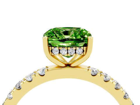 Yellow gold Cushion Cut Peridot Pave Band Solitaire Ring with Four-Prong Setting_28