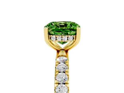Yellow gold Cushion Cut Peridot Pave Band Solitaire Ring with Four-Prong Setting_29