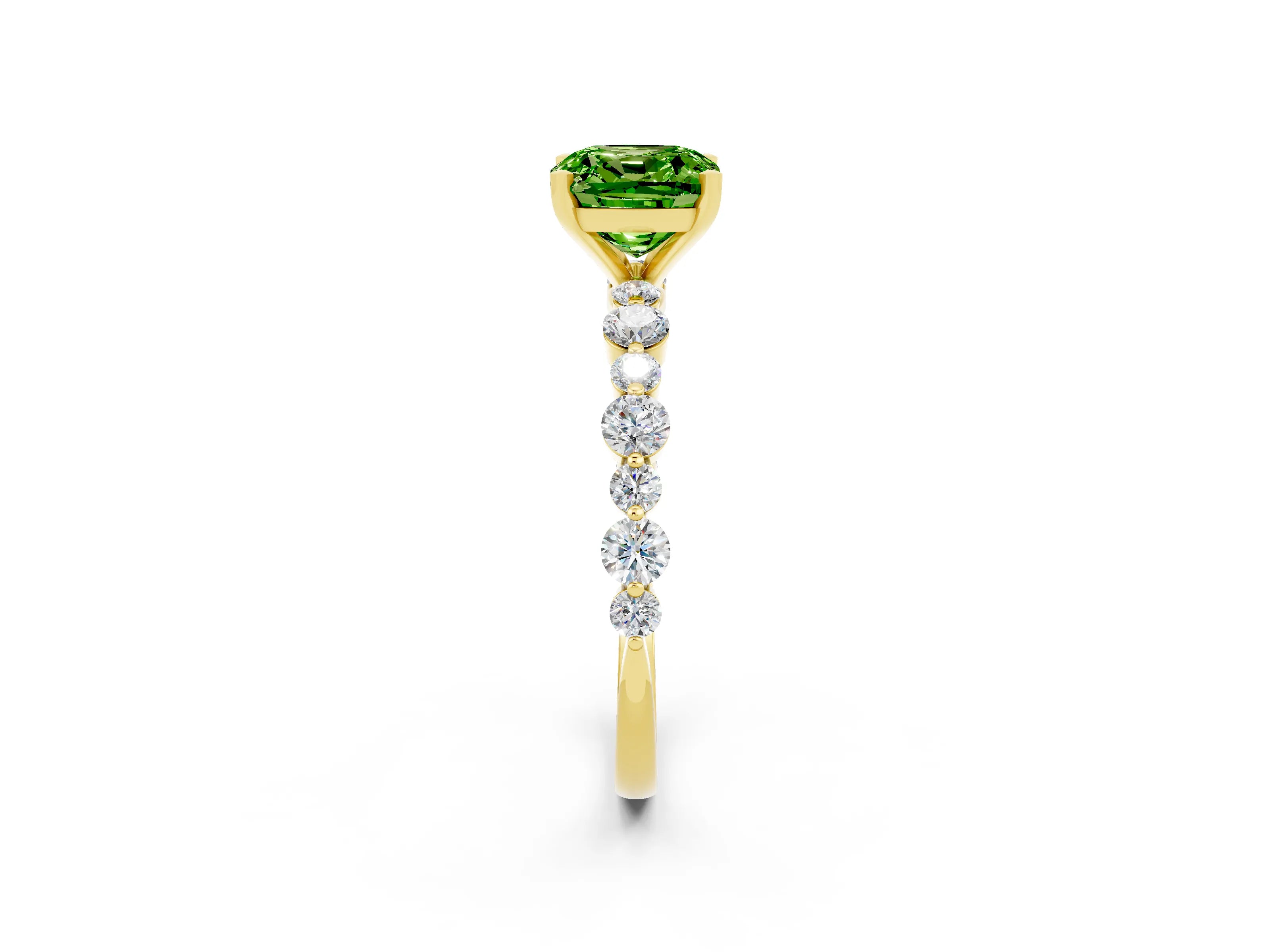 Yellow gold Cushion Cut Peridot Prong Set Engagement Ring with Pavé Band_2