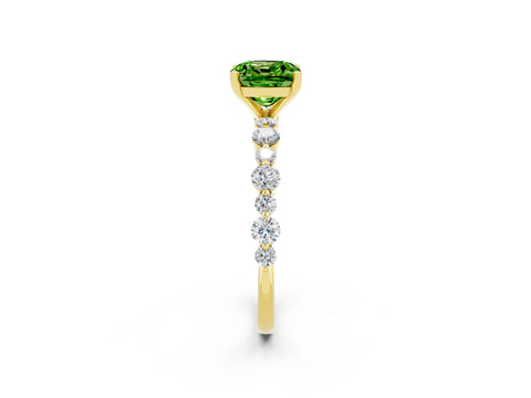 Yellow gold Cushion Cut Peridot Prong Set Engagement Ring with Pavé Band_2