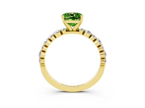 Yellow gold Cushion Cut Peridot Prong Set Engagement Ring with Pavé Band_3