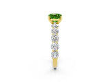 Yellow gold Cushion Cut Peridot Prong Setting with Side Stones on a Pave Band_2