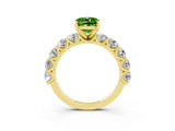 Yellow gold Cushion Cut Peridot Prong Setting with Side Stones on a Pave Band_3