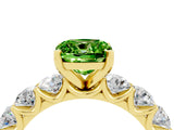 Yellow gold Cushion Cut Peridot Prong Setting with Side Stones on a Pave Band_4