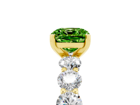 Yellow gold Cushion Cut Peridot Prong Setting with Side Stones on a Pave Band_5