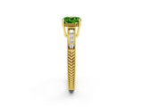 Yellow gold Cushion Cut Peridot Ring with Milgrain Pavé Band and Four-Prong Setting_14