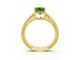 Yellow gold Cushion Cut Peridot Ring with Milgrain Pavé Band and Four-Prong Setting_15