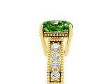 Yellow gold Cushion Cut Peridot Ring with Milgrain Pavé Band and Four-Prong Setting_17