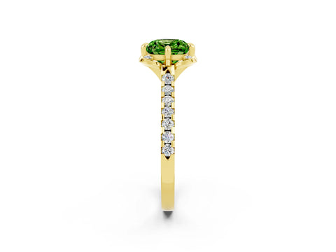 Yellow gold Cushion Cut Peridot Ring with Pavé Band and Floral Prong Setting_2