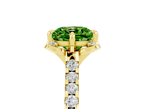 Yellow gold Cushion Cut Peridot Ring with Pavé Band and Floral Prong Setting_5