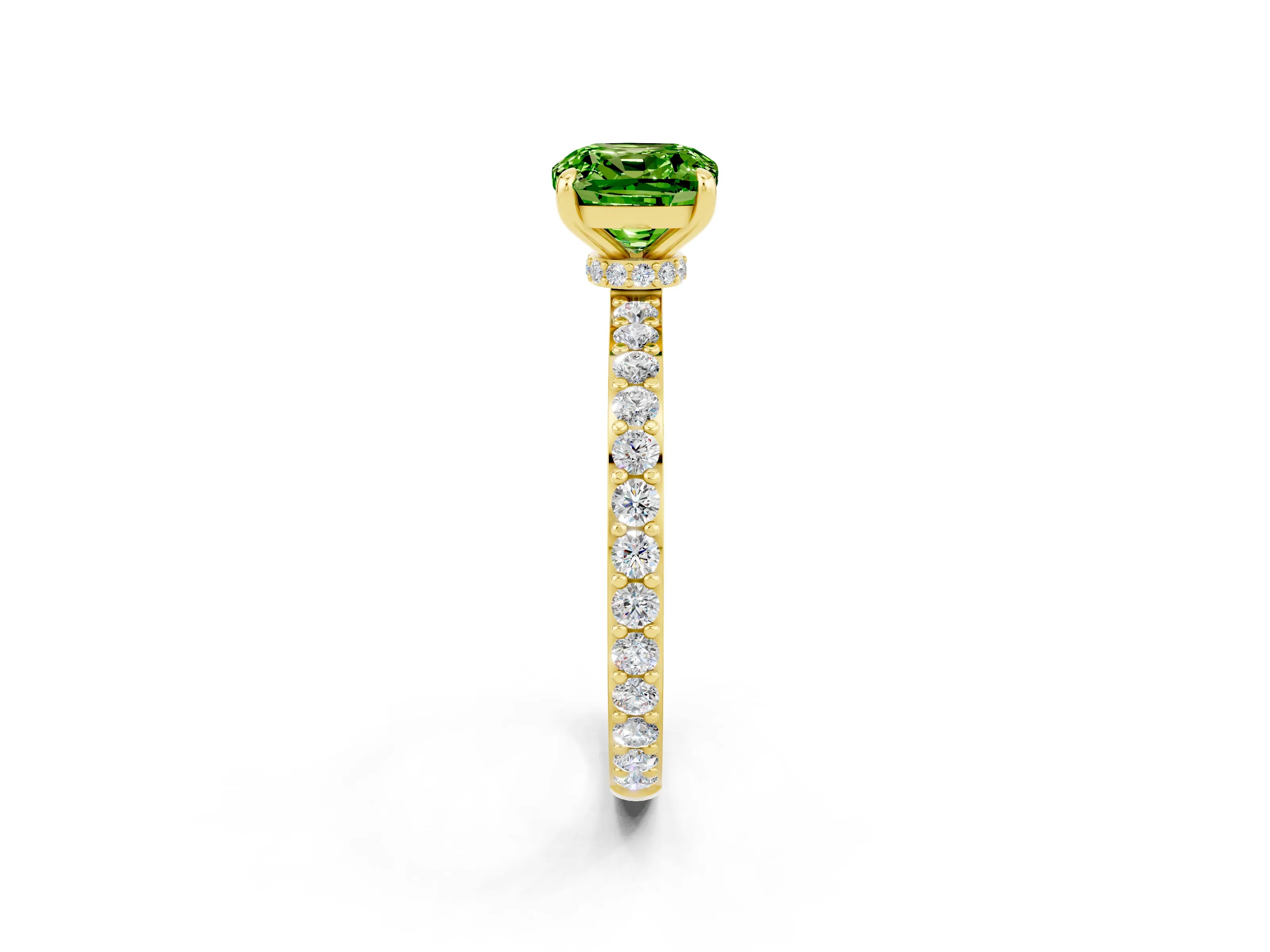 Yellow gold Cushion Cut Peridot Ring with Pavé Band and Four-Prong Setting_2