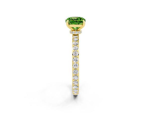 Yellow gold Cushion Cut Peridot Pavé Engagement Ring with Round  Accents and Prong Setting
