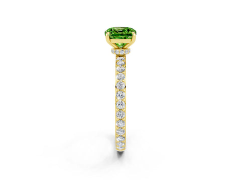 Yellow gold Cushion Cut Peridot Ring with Pavé Band and Four-Prong Setting_2