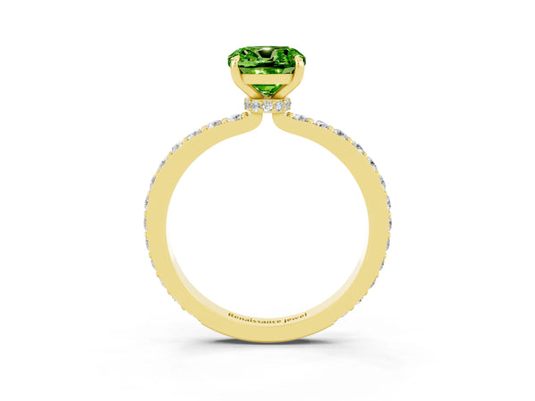 Yellow gold Cushion Cut Peridot Pavé Engagement Ring with Round  Accents and Prong Setting
