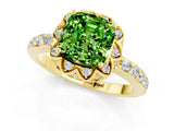 Yellow gold Cushion Cut Peridot Scalloped Halo Engagement Ring with Round Shared Prong Band_25