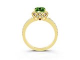 Yellow gold Cushion Cut Peridot Scalloped Halo Engagement Ring with Round Shared Prong Band_27