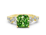 Yellow gold Cushion Cut Peridot Scattered Round Accent Ring with Prong Setting_24