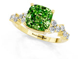 Yellow gold Cushion Cut Peridot Scattered Round Accent Ring with Prong Setting_25
