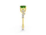 Yellow gold Cushion Cut Peridot Scattered Round Accent Ring with Prong Setting_26