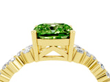 Yellow gold Cushion Cut Peridot Scattered Round Accent Ring with Prong Setting_28