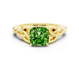 Yellow gold Cushion Cut Peridot Solitaire Celtic Knot Ring with Four-Prong Setting_12