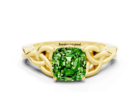 Yellow gold Cushion Cut Peridot Solitaire Celtic Knot Ring with Four-Prong Setting_12