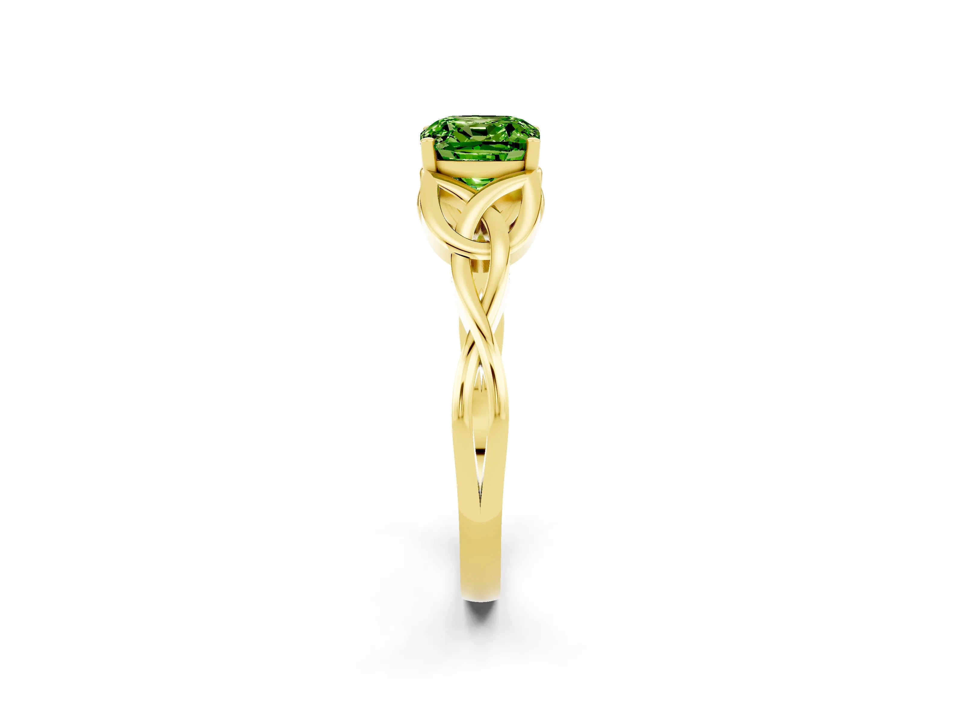Yellow gold Cushion Cut Peridot Solitaire Celtic Knot Ring with Four-Prong Setting_14