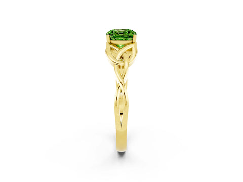 Yellow gold Cushion Cut Peridot Solitaire Celtic Knot Ring with Four-Prong Setting_14