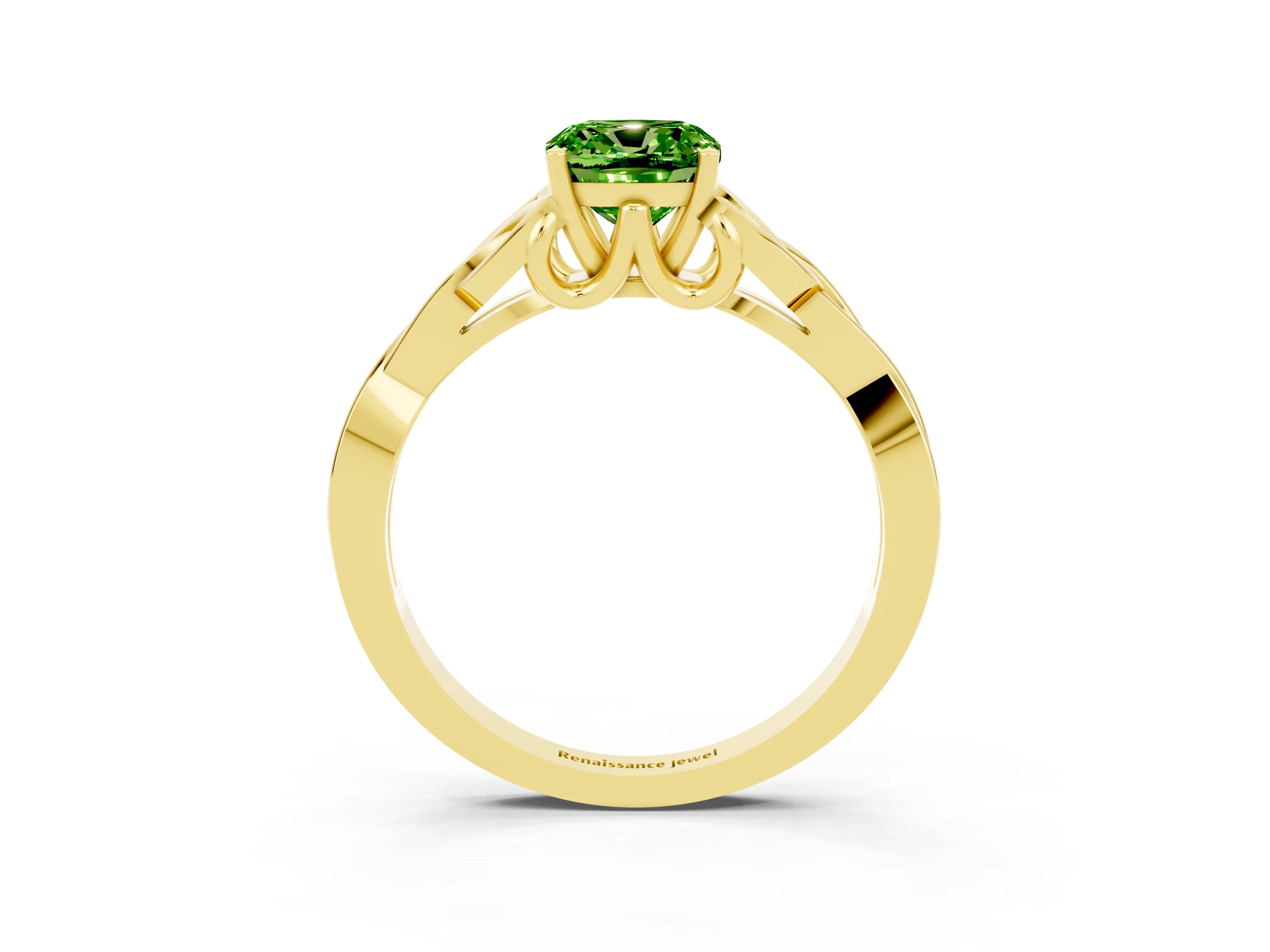 Yellow gold Cushion Cut Peridot Solitaire Celtic Knot Ring with Four-Prong Setting_15