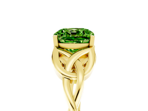 Yellow gold Cushion Cut Peridot Solitaire Celtic Knot Ring with Four-Prong Setting_17
