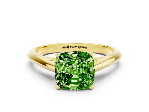 Yellow gold Cushion Cut Peridot Solitaire Engagement Ring with Cathedral Setting and Four-Prong Mount_12
