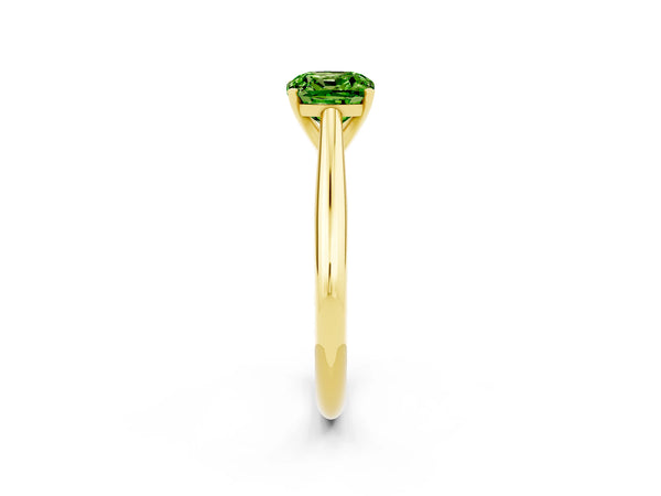 Yellow gold Cushion Cut Peridot Solitaire Engagement Ring with Cathedral Setting and Four-Prong Mount