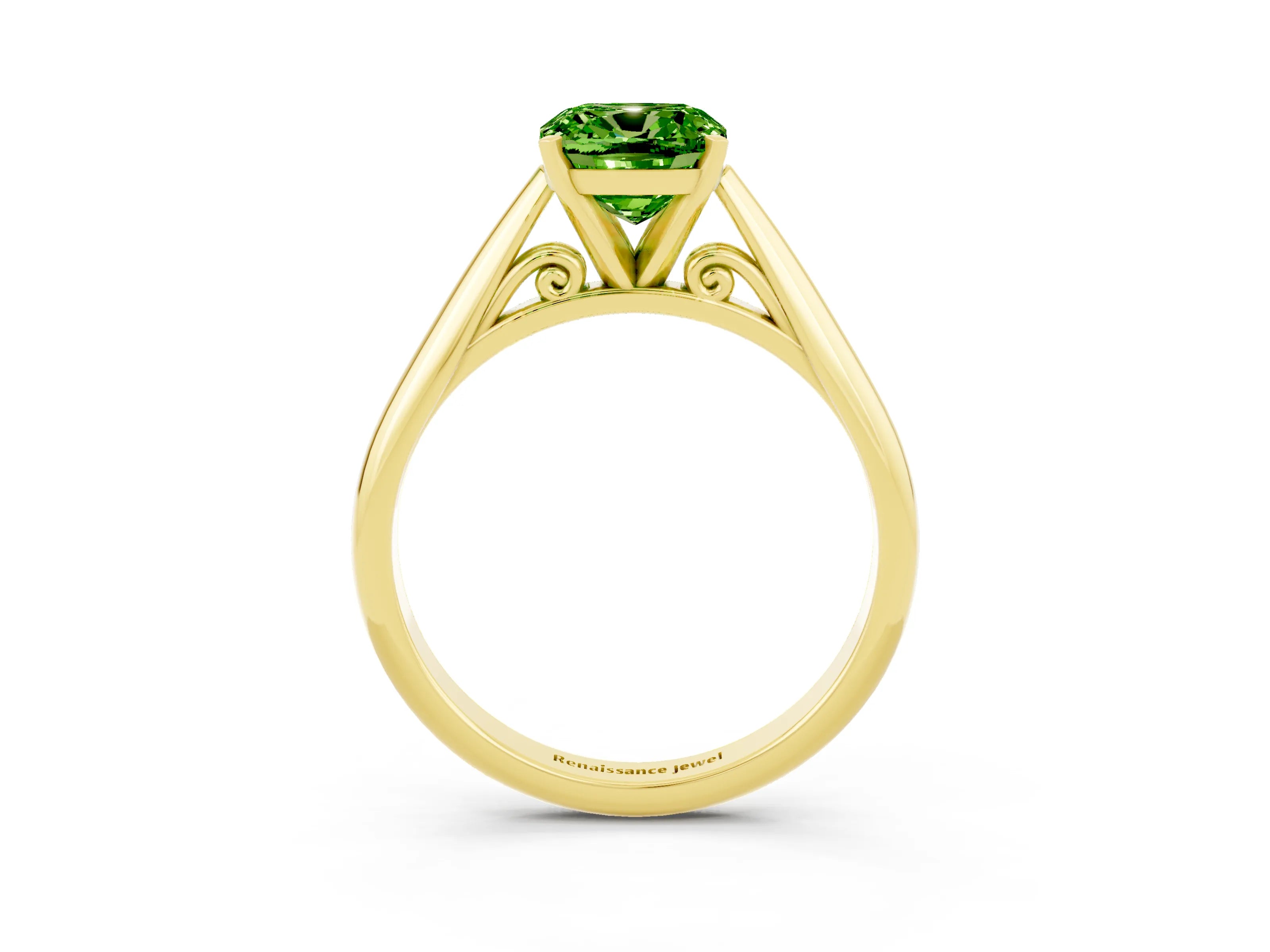 Yellow gold Cushion Cut Peridot Solitaire Engagement Ring with Cathedral Setting and Four-Prong Mount_15