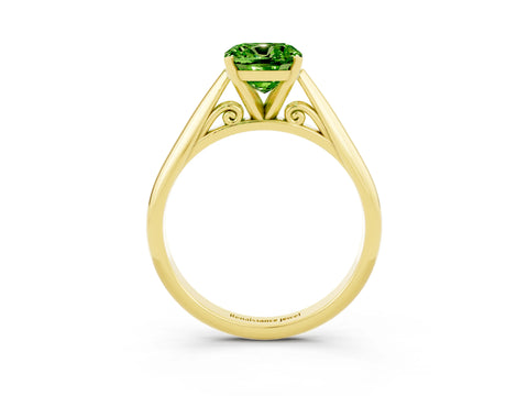 Yellow gold Cushion Cut Peridot Solitaire Engagement Ring with Cathedral Setting and Four-Prong Mount_15