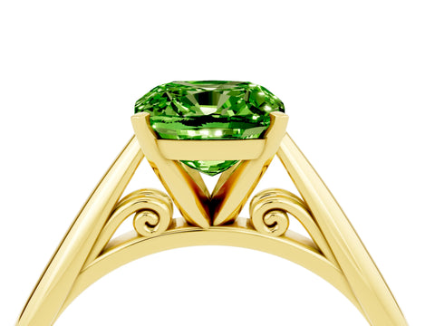 Yellow gold Cushion Cut Peridot Solitaire Engagement Ring with Cathedral Setting and Four-Prong Mount_16