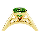 Yellow gold Cushion Cut Peridot Solitaire Engagement Ring with Cathedral Setting and Four-Prong Mount_34