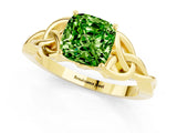 Yellow gold Cushion Cut Peridot Solitaire Engagement Ring with Celtic Knot Band and Four-Prong Setting_1