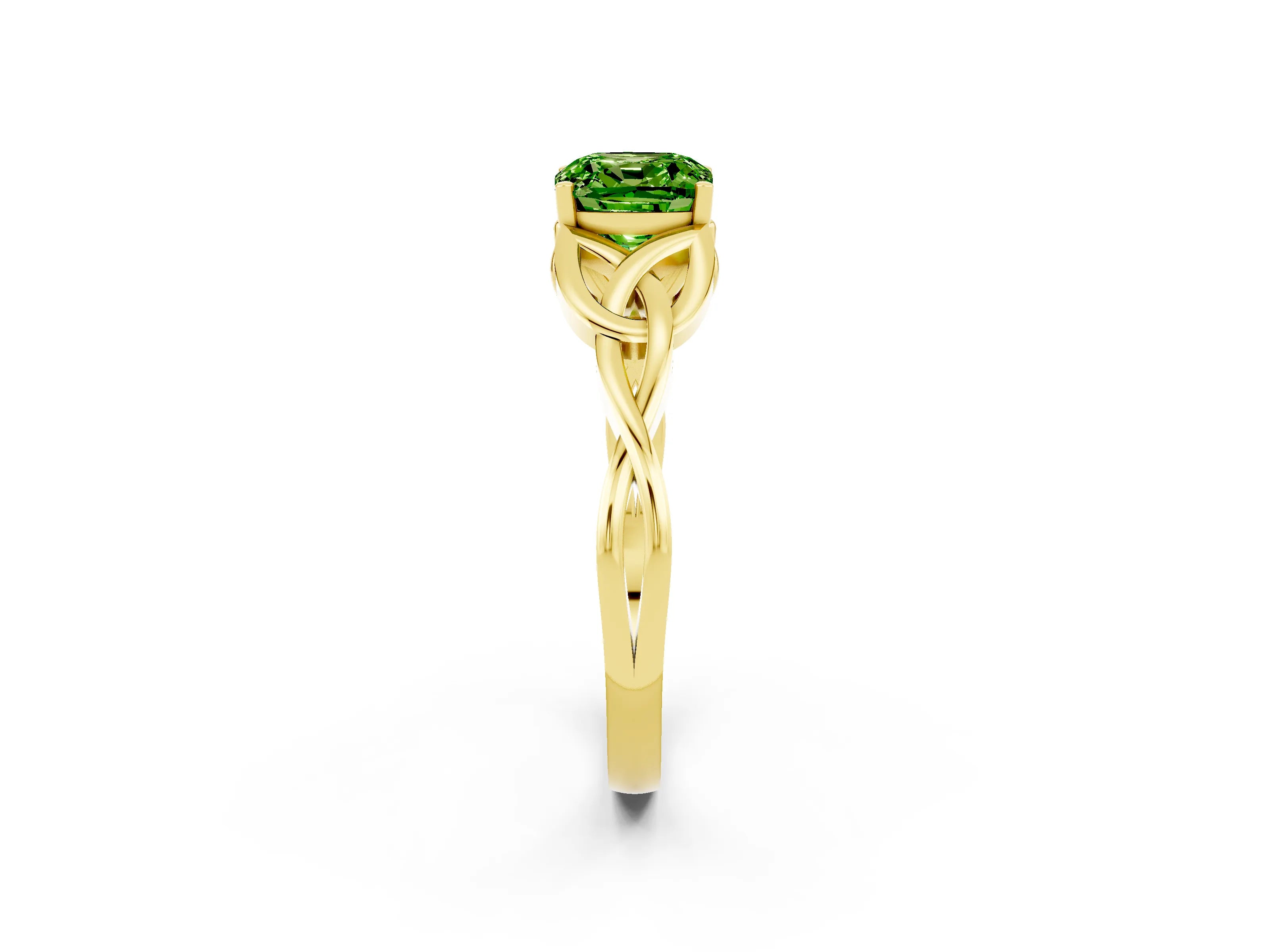 Yellow gold Cushion Cut Peridot Solitaire Engagement Ring with Celtic Knot Band and Four-Prong Setting_2