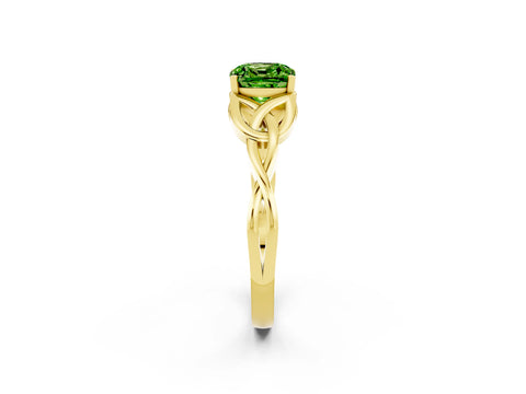 Yellow gold Cushion Cut Peridot Solitaire Engagement Ring with Celtic Knot Band and Four-Prong Setting_2