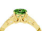 Yellow gold Cushion Cut Peridot Solitaire Engagement Ring with Celtic Knot Band and Four-Prong Setting_4