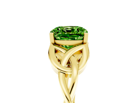 Yellow gold Cushion Cut Peridot Solitaire Engagement Ring with Celtic Knot Band and Four-Prong Setting_5
