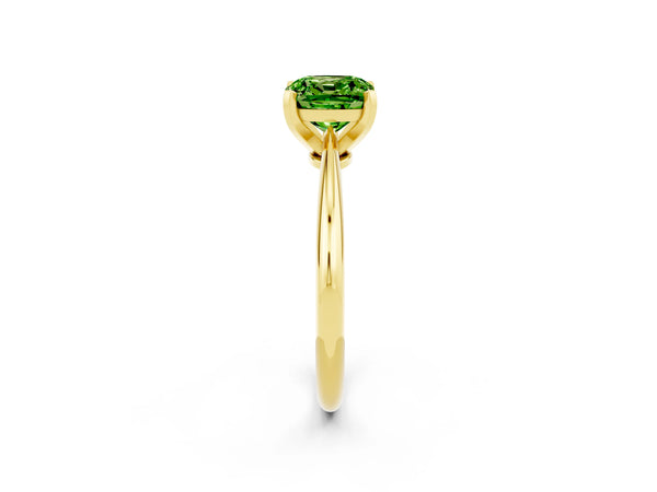 Yellow gold Cushion Cut Peridot Solitaire Engagement Ring with Classic Band and Four-Prong Setting
