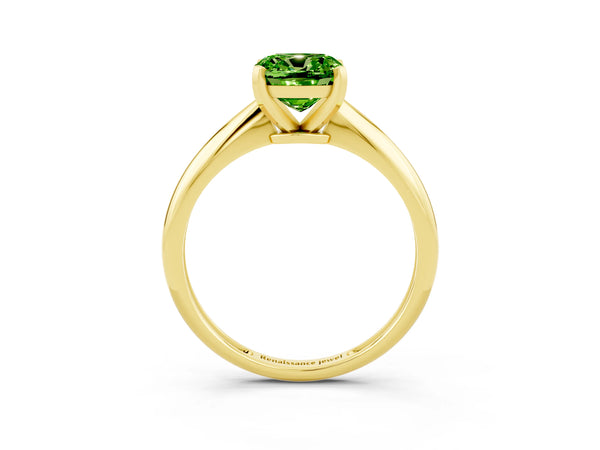 Yellow gold Cushion Cut Peridot Solitaire Engagement Ring with Classic Band and Four-Prong Setting
