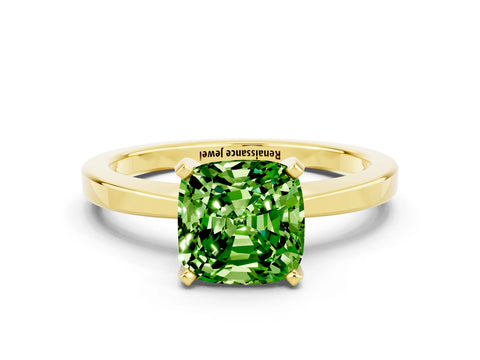 Yellow gold Cushion Cut Peridot Solitaire Engagement Ring with Classic Band and Four-Prong Setting_24