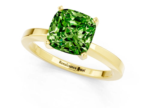 Yellow gold Cushion Cut Peridot Solitaire Engagement Ring with Classic Band and Four-Prong Setting_25