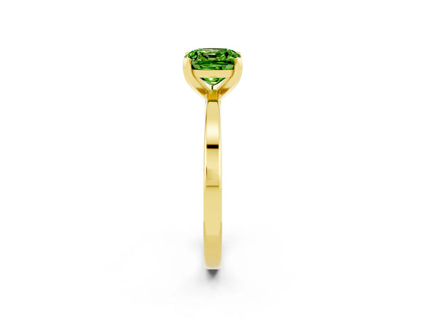 Yellow gold Cushion Cut Peridot Solitaire Engagement Ring with Classic Band and Four-Prong Setting