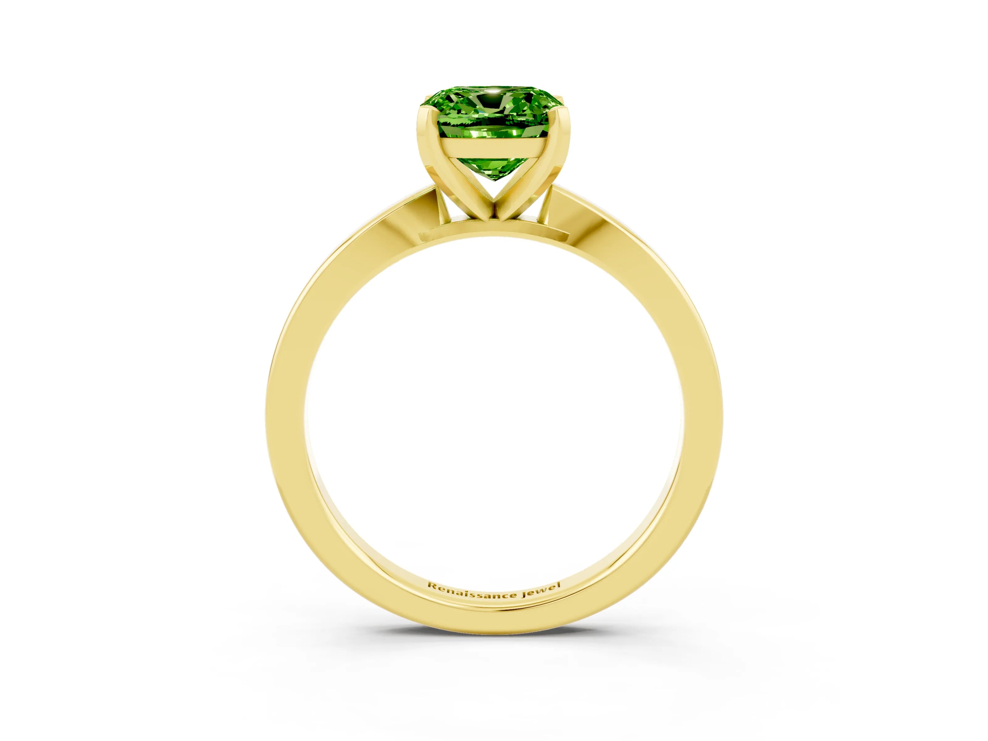 Yellow gold Cushion Cut Peridot Solitaire Engagement Ring with Classic Band and Four-Prong Setting_27