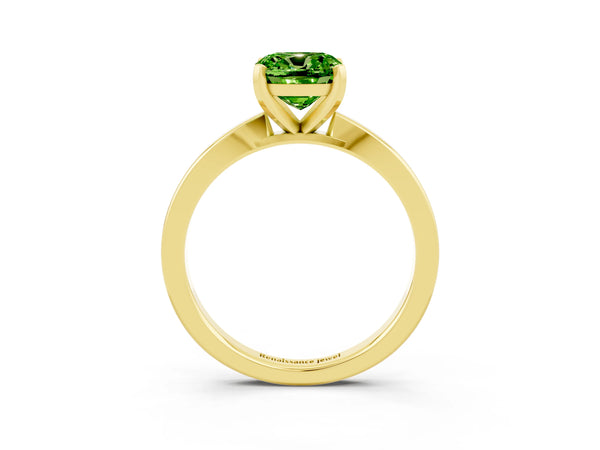 Yellow gold Cushion Cut Peridot Solitaire Engagement Ring with Classic Band and Four-Prong Setting