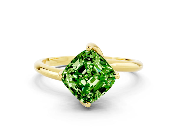 Yellow gold Cushion Cut Peridot Solitaire Engagement Ring with Four-Prong Setting and Classic Band