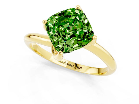 Yellow gold Cushion Cut Peridot Solitaire Engagement Ring with Four-Prong Setting and Classic Band_13